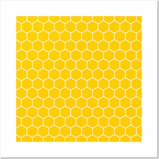 Honey-comb Yellow-Orange Hexagon White Outline Simple Pattern Posters and Art